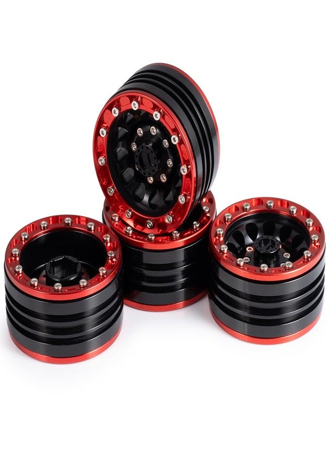 موهيرو جنوط عجلات MOHERO 1/10 مقاس 1.9 بوصة من سبائك الألومنيوم بتقنية Beadlock لسيارات التحكم عن بعد Axial SCX10 CC01 D90، عبوة من 4 قطع (أحمر + أسود) - Image 4